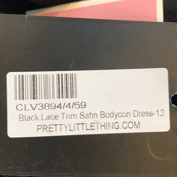 Black Lace Trim Satin Bodycon Dress - Picture 2 of 2